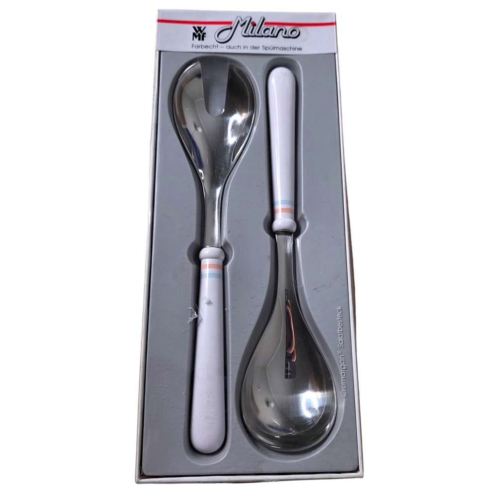 WMF Milano Salad Server Set Cromargan 18/10 Stnlss Steel White Stripe 1202216040